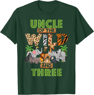 3rd Birthday Zoo Safari Jungle Uncle Of The Wild and Three T-Shirt - T-Shirt | Forest