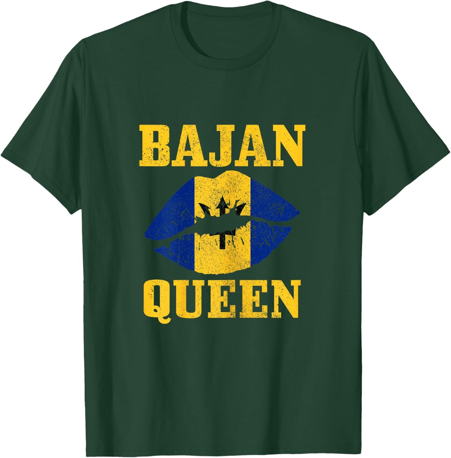 Bajan Queen Barbados Flag Pride Vintage Girl Women T-Shirt - T-Shirt | Forest