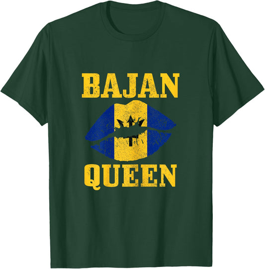 Bajan Queen Barbados Flag Pride Vintage Girl Women T-Shirt - T-Shirt | Forest