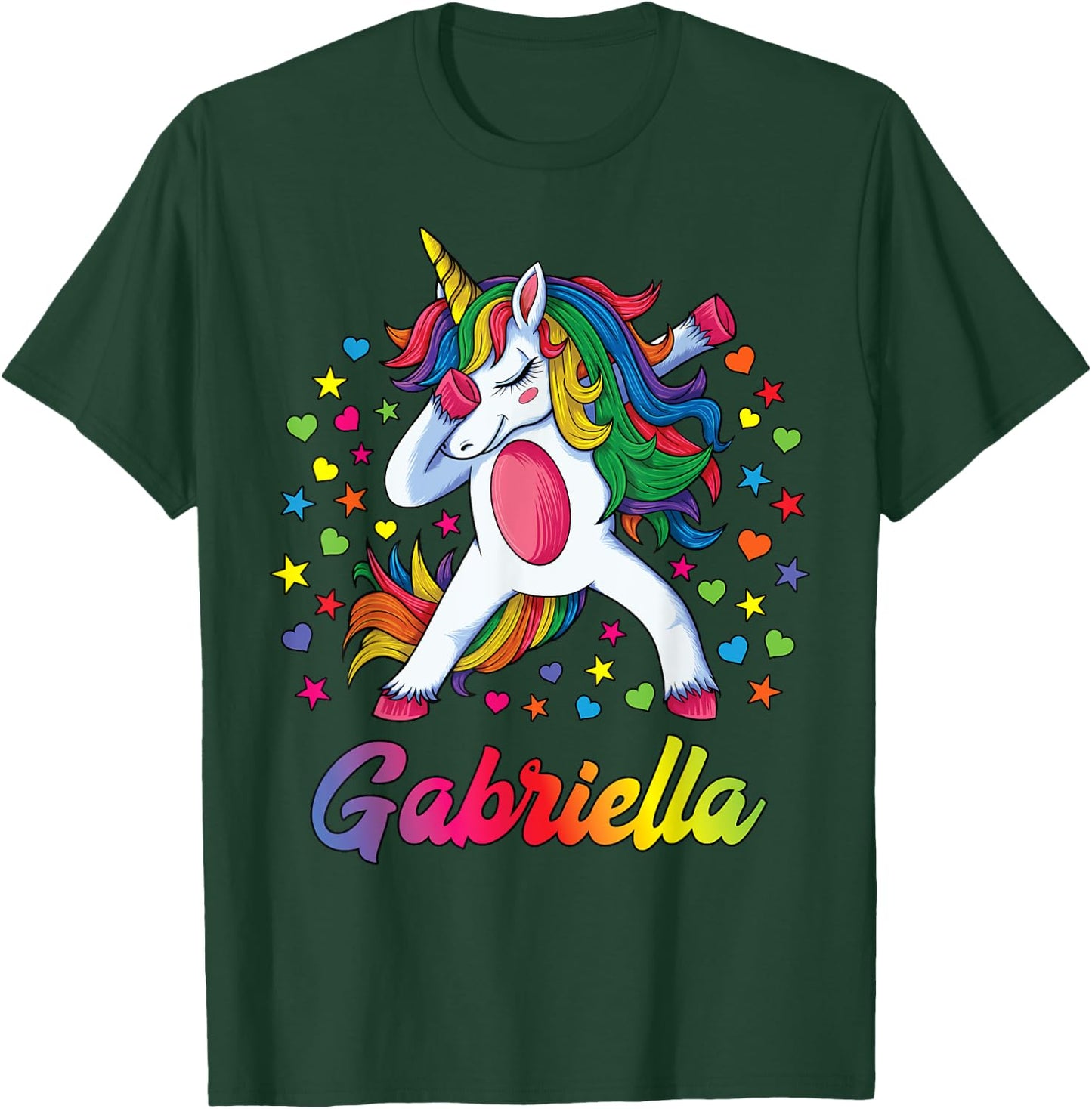 Gabriella Dabbing Unicorn Rainbow Personalized Name Custom T-Shirt - T-Shirt | Forest