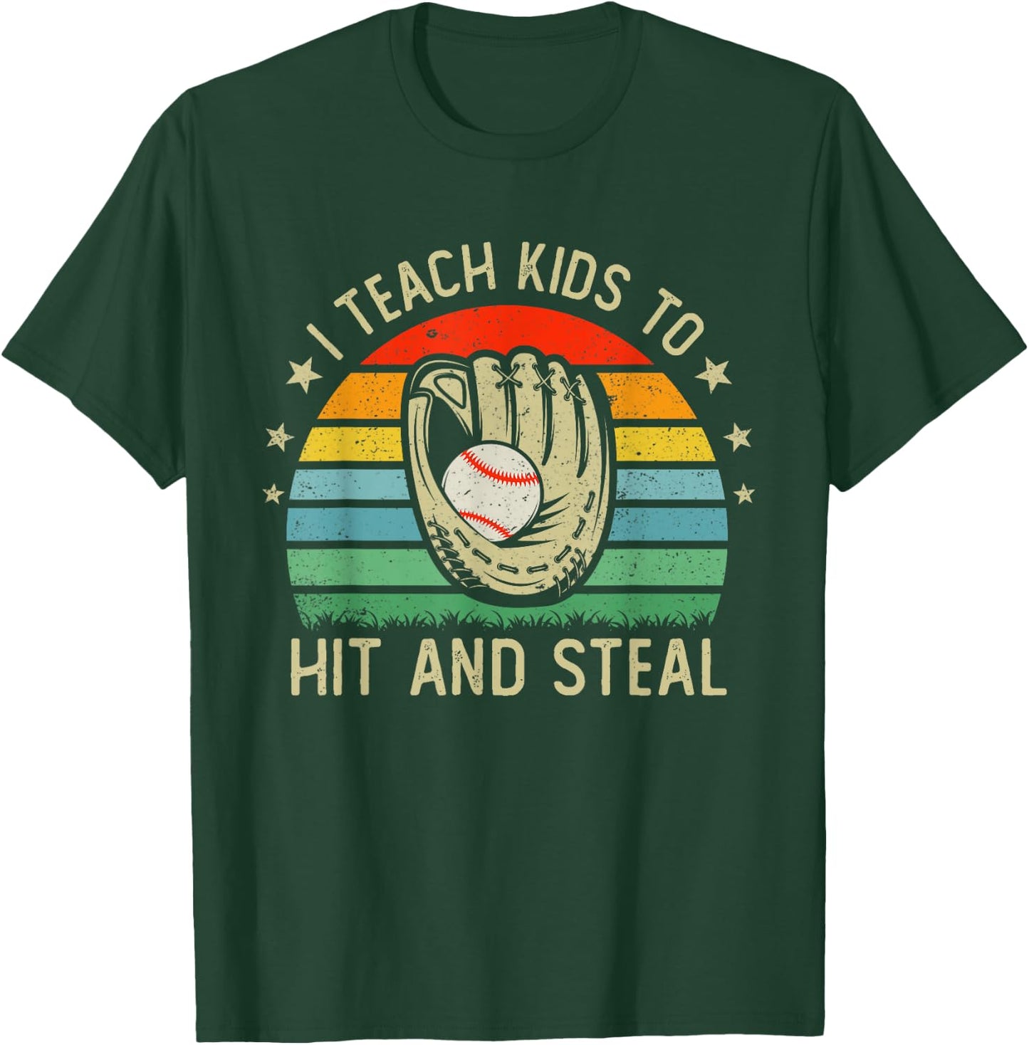 I Teach Kids To Hit And Steal Funny Vintage Baseball Coach T-Shirt - T-Shirt | Forest