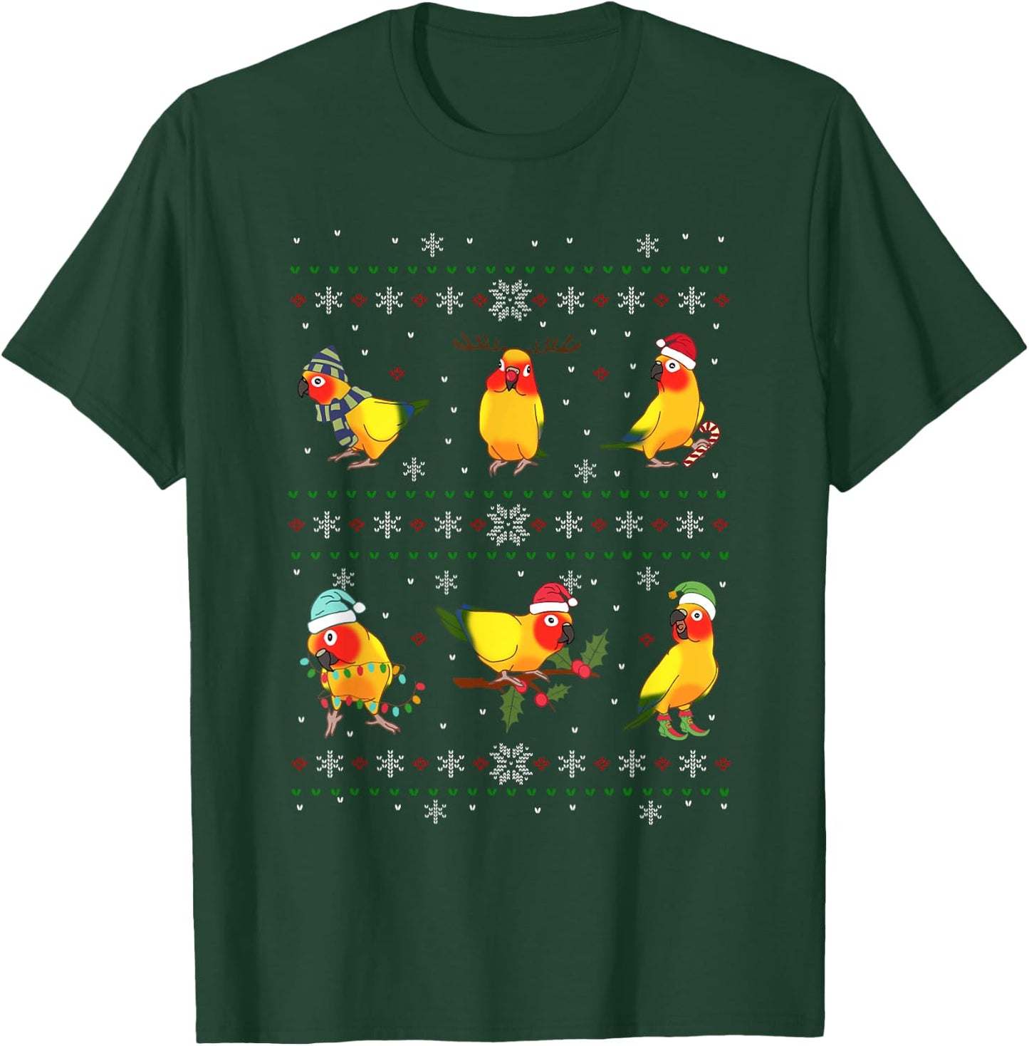 Funny Santa Parrot Decorations Sun Conure Ugly Christmas T-Shirt - T-Shirt | Forest
