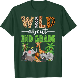 Wild About 2nd Grade Teacher Student Second Grade Zoo Safari T-Shirt - T-Shirt | Forest