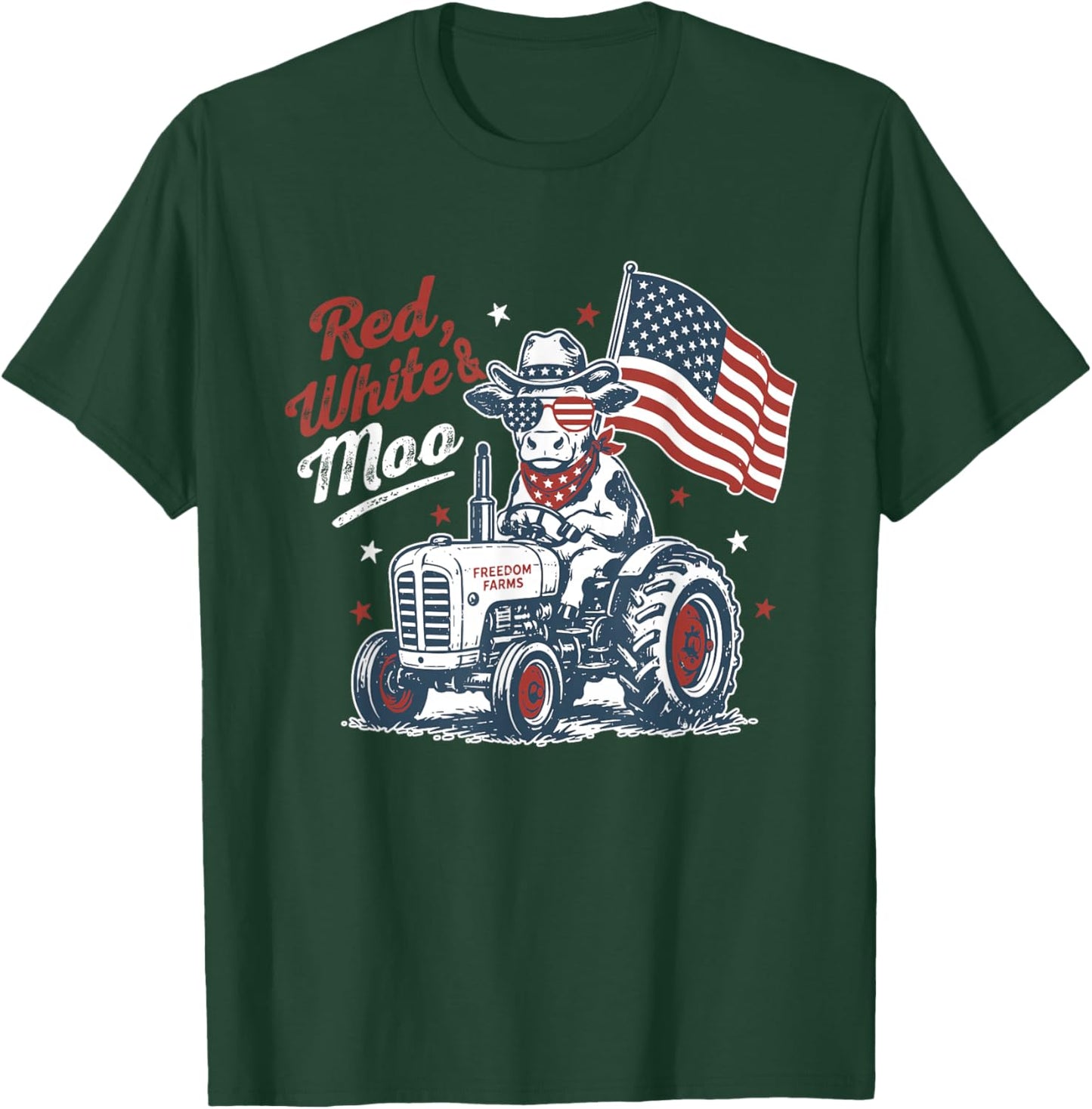 Red White and Moo 4th of July American Cow Tractor Lover T-Shirt - T-Shirt | Forest
