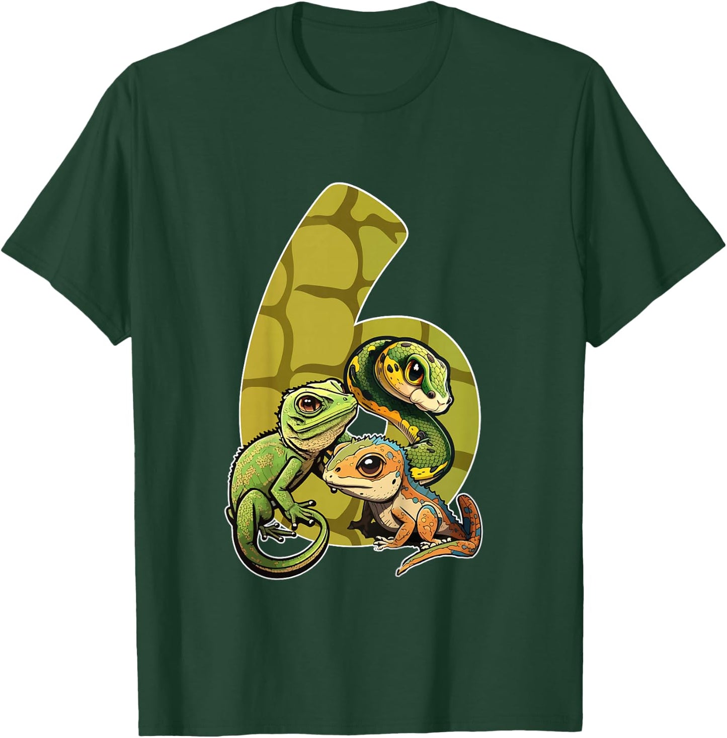 6th Reptile Birthday Party Six Year Old Lizard Birthday T-Shirt - T-Shirt | Forest