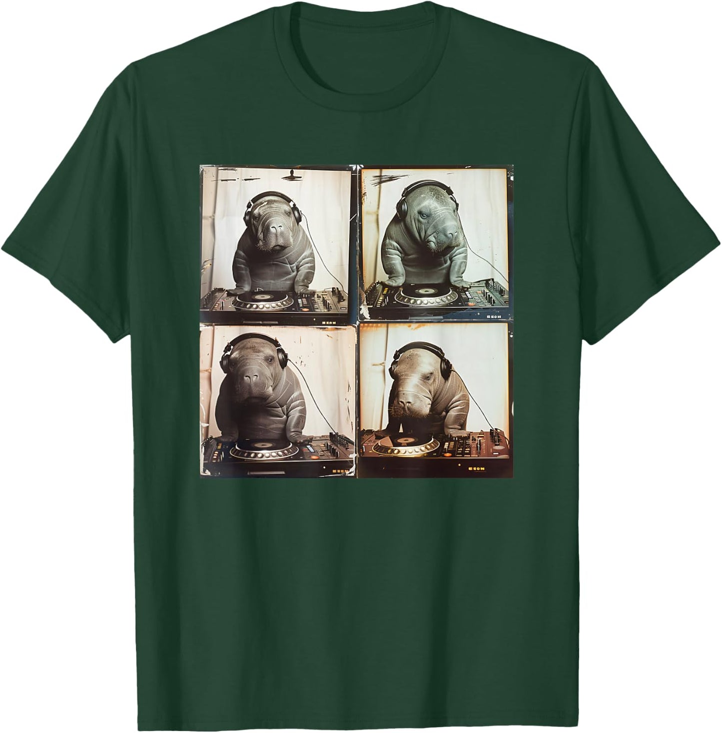 EDM DJ Manatee On Decks Vinyl Turntable Funny Manatee T-Shirt - T-Shirt | Forest