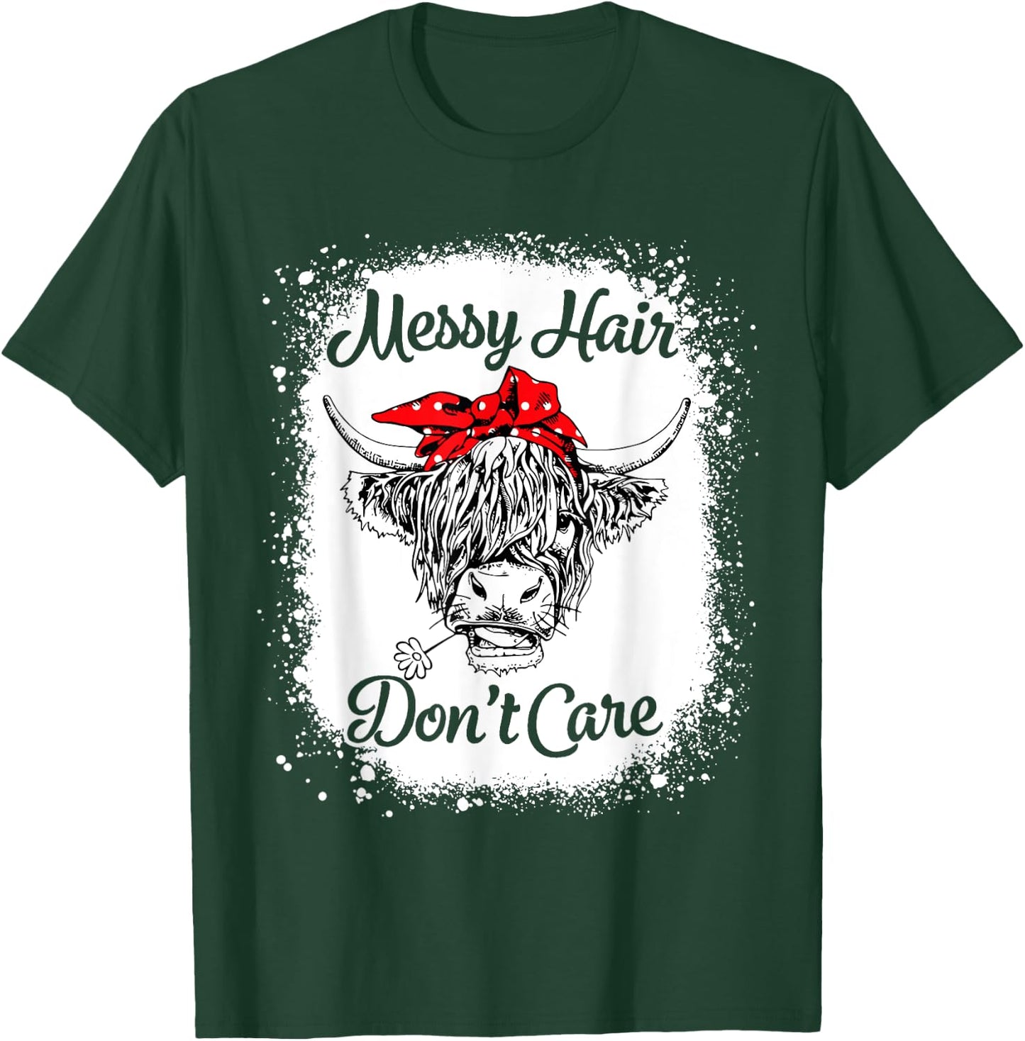 Bleached Highland Cow Cattle Bandana Messy Hair Don't Care T-Shirt - T-Shirt | Forest