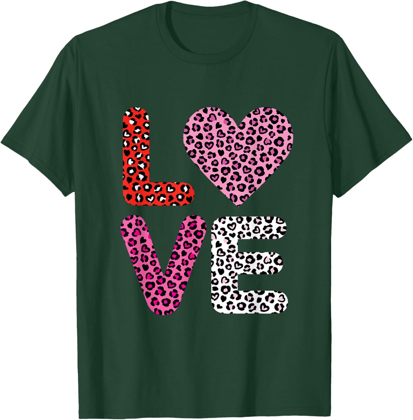 Love Heart Cute Valentine's Day Leopard Cheetah Print T-Shirt - T-Shirt | Forest