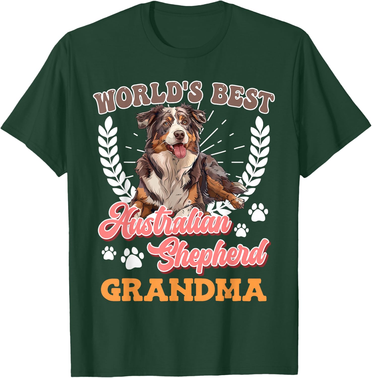 Dog Grandma World's Best Australian Shepherd Grandma Aussie T-Shirt - T-Shirt | Forest