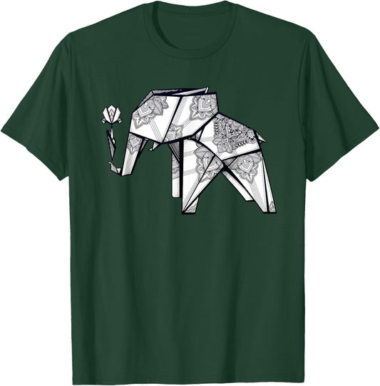 Stay Weird - Origami Elephant - Geometric Boho T-Shirt - T-Shirt | Forest