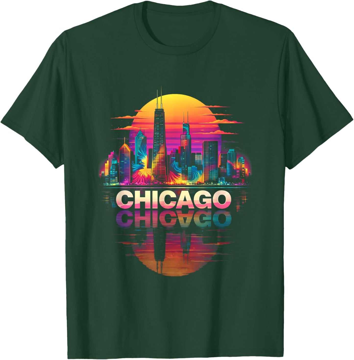 I Love Chicago Skyline Chicago City Tie Dye Souvenir Chicago T-Shirt - T-Shirt | Forest