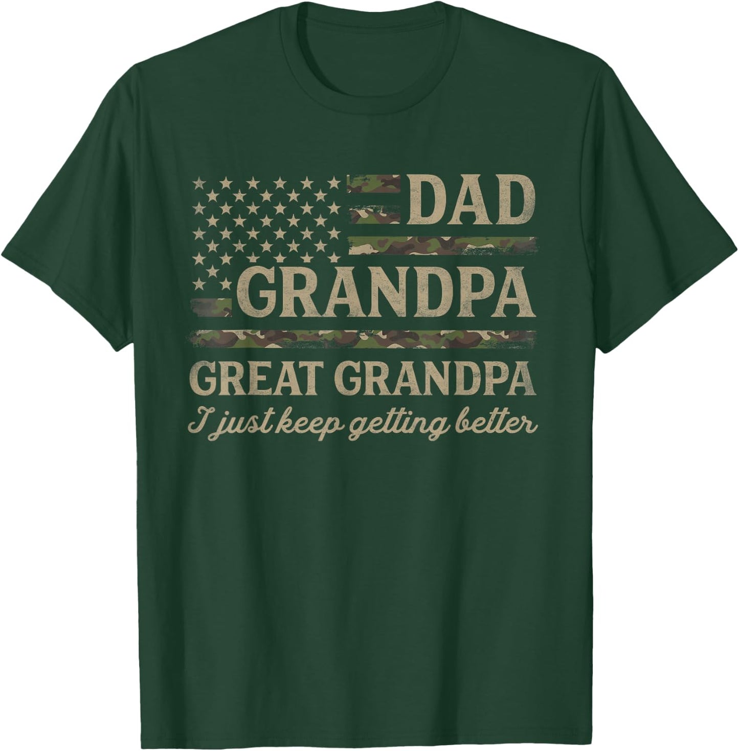 Dad Grandpa Great Grandpa Camo USA Flag Fathers Day Pops T-Shirt - T-Shirt | Forest