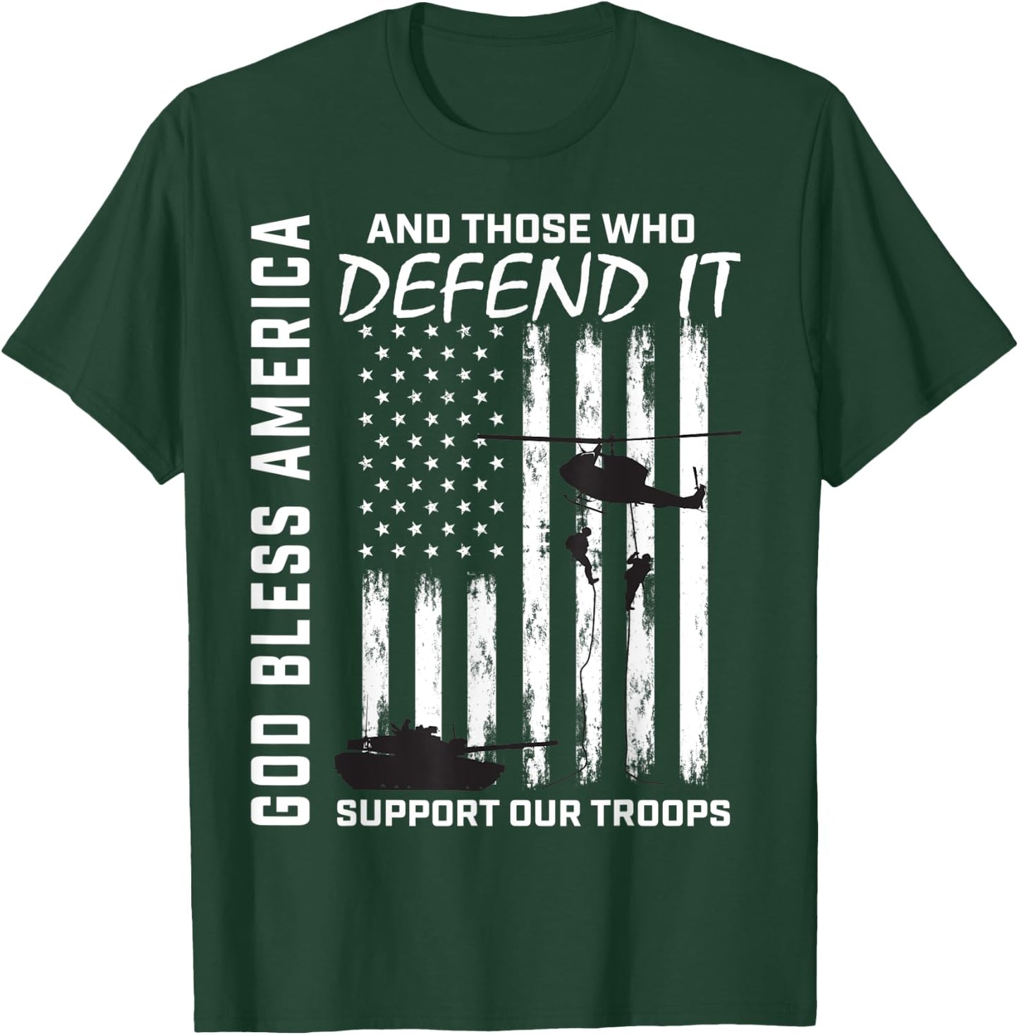 God Bless America Support Our Troops Veterans American Flag T-Shirt - T-Shirt | Forest