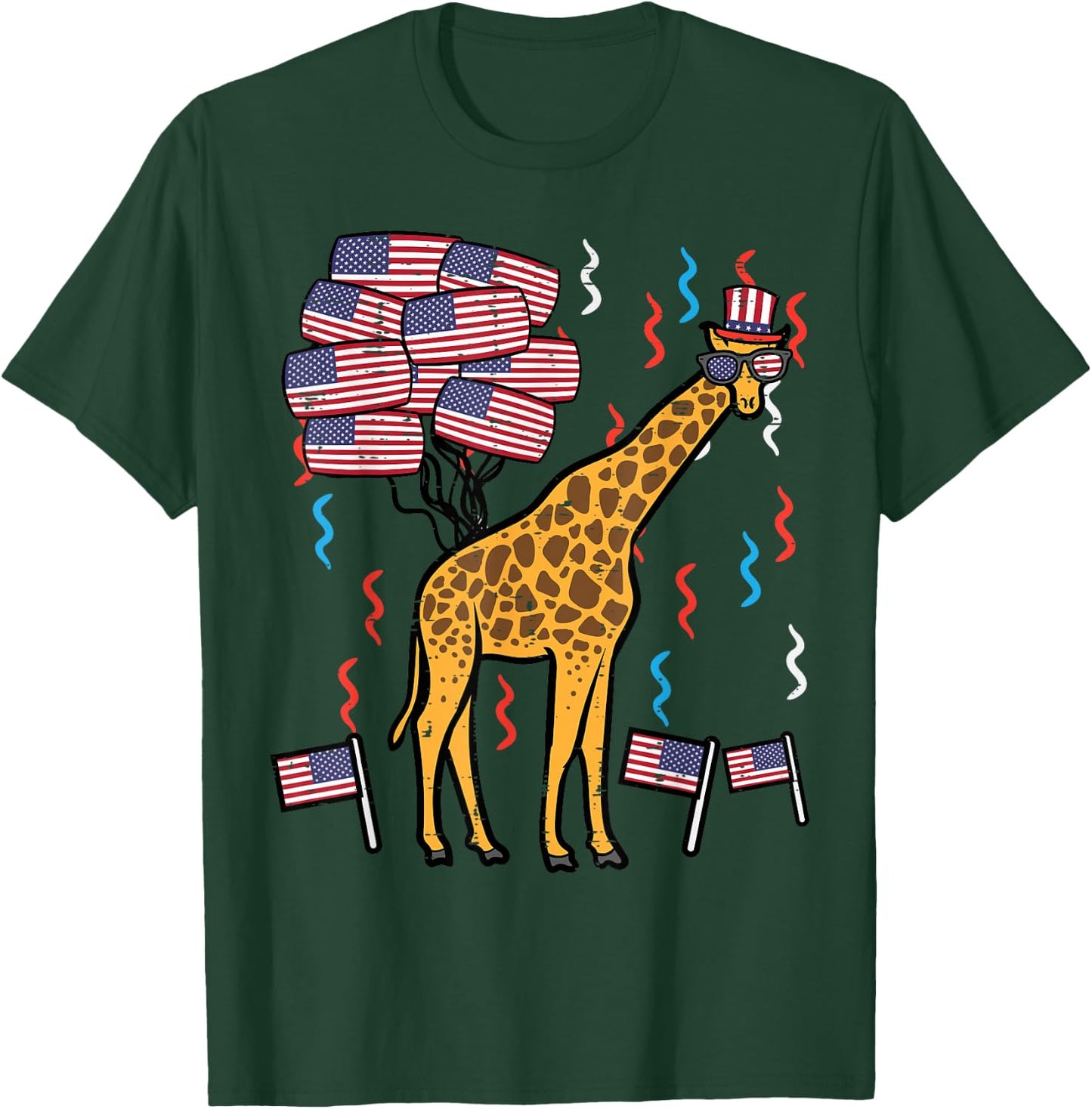 4th Of July Giraffe US Flags Zoo Patriotic Boys Girls Kids T-Shirt - T-Shirt | Forest