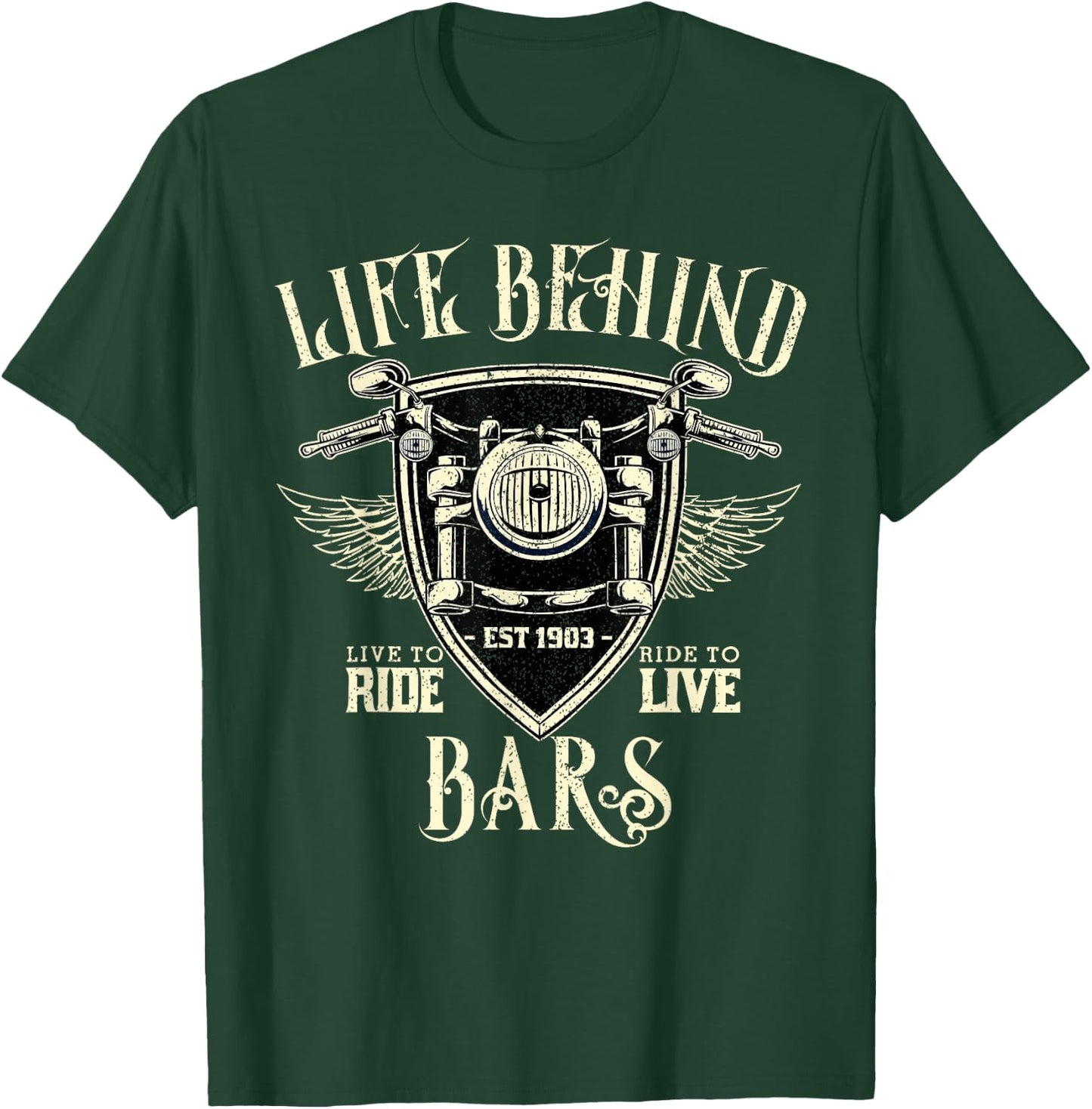 Life Behind Bars Motorcycle Rider Vintage Chopper Biker Gift T-Shirt - T-Shirt | Forest