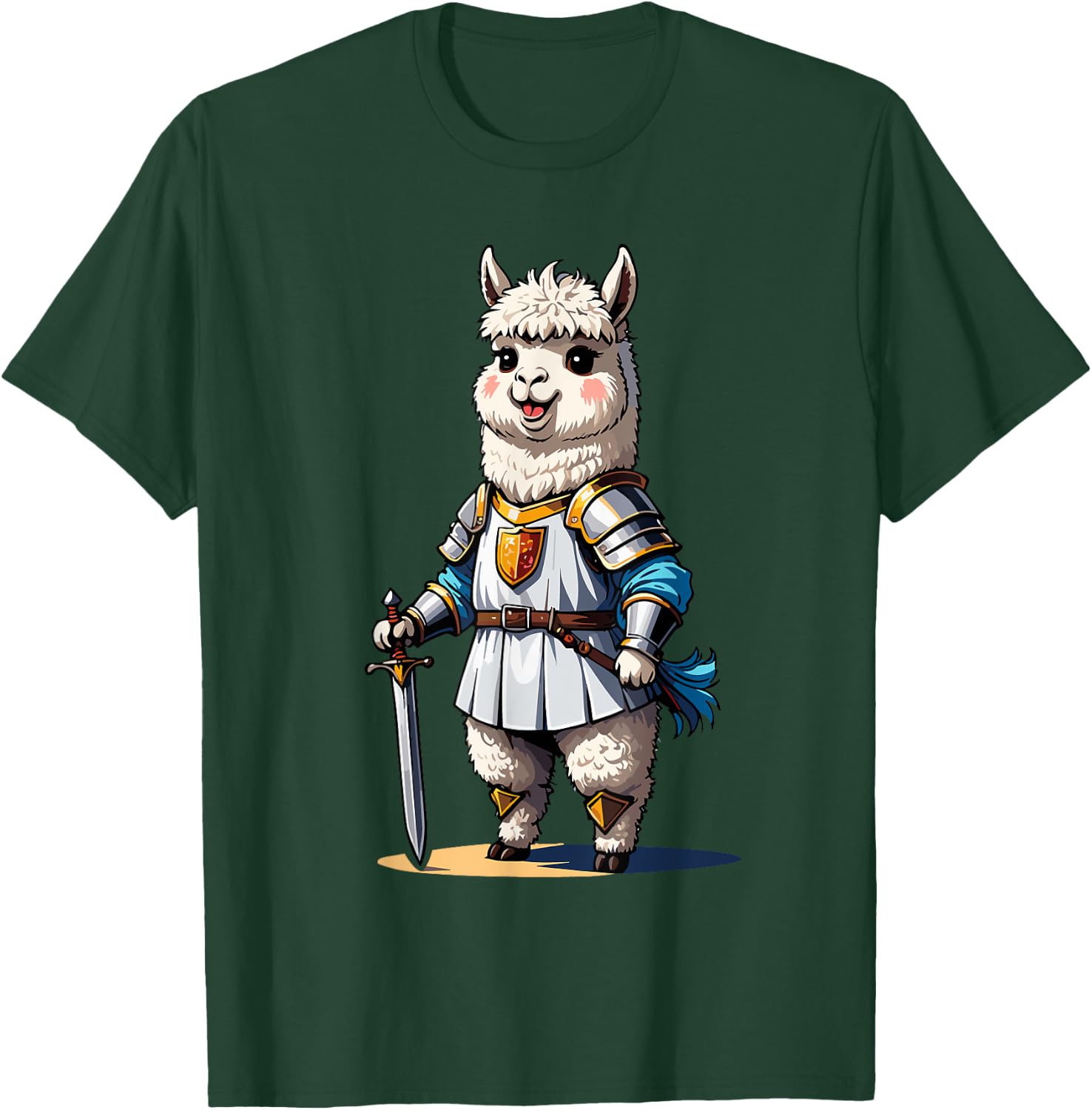 Alpaca Knight Sword and Shield Fantasy Roleplaying Gamers T-Shirt - T-Shirt | Forest