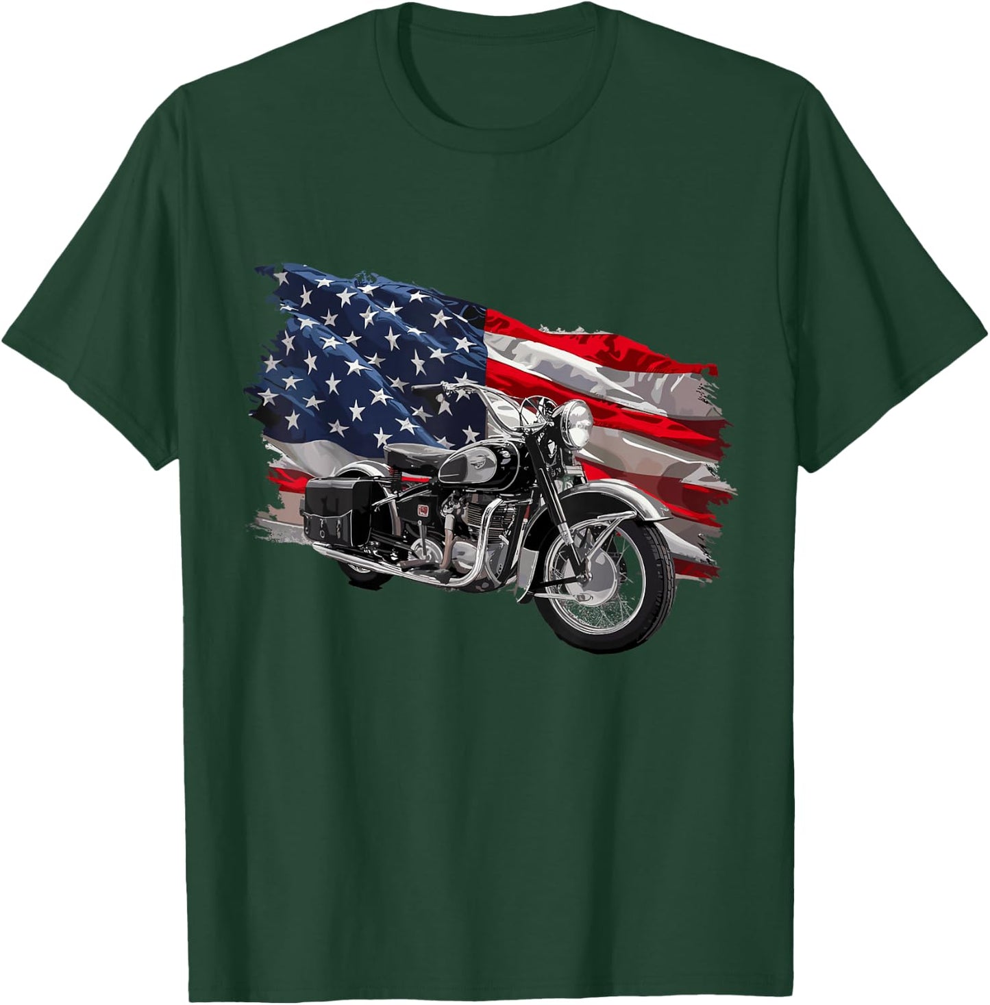 Cool Motorcycle Distressed USA American Flag Apparel T-Shirt - T-Shirt | Forest