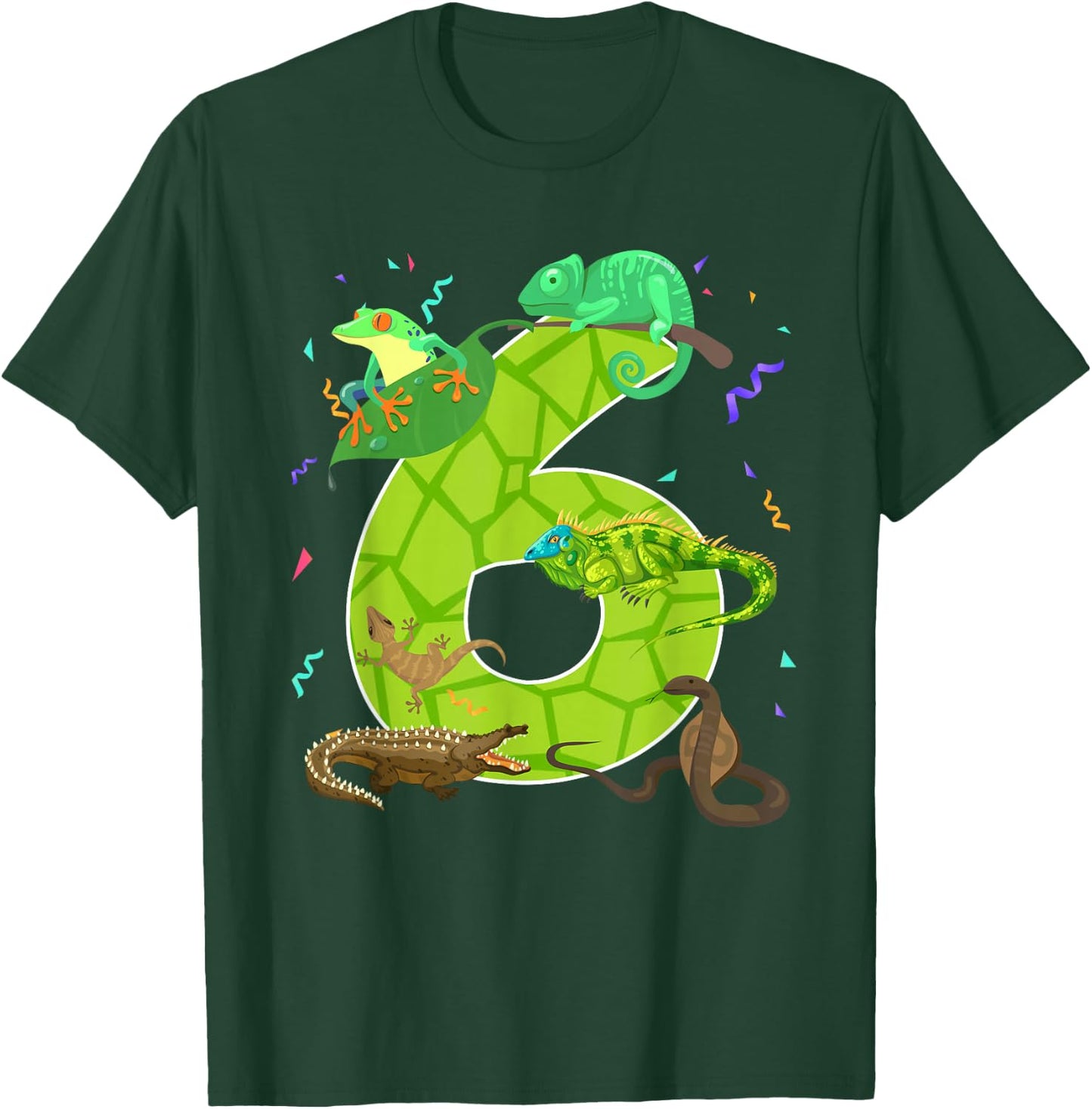 6 Year Old Boys Girls 6th Reptile Theme Birthday Party T-Shirt - T-Shirt | Forest