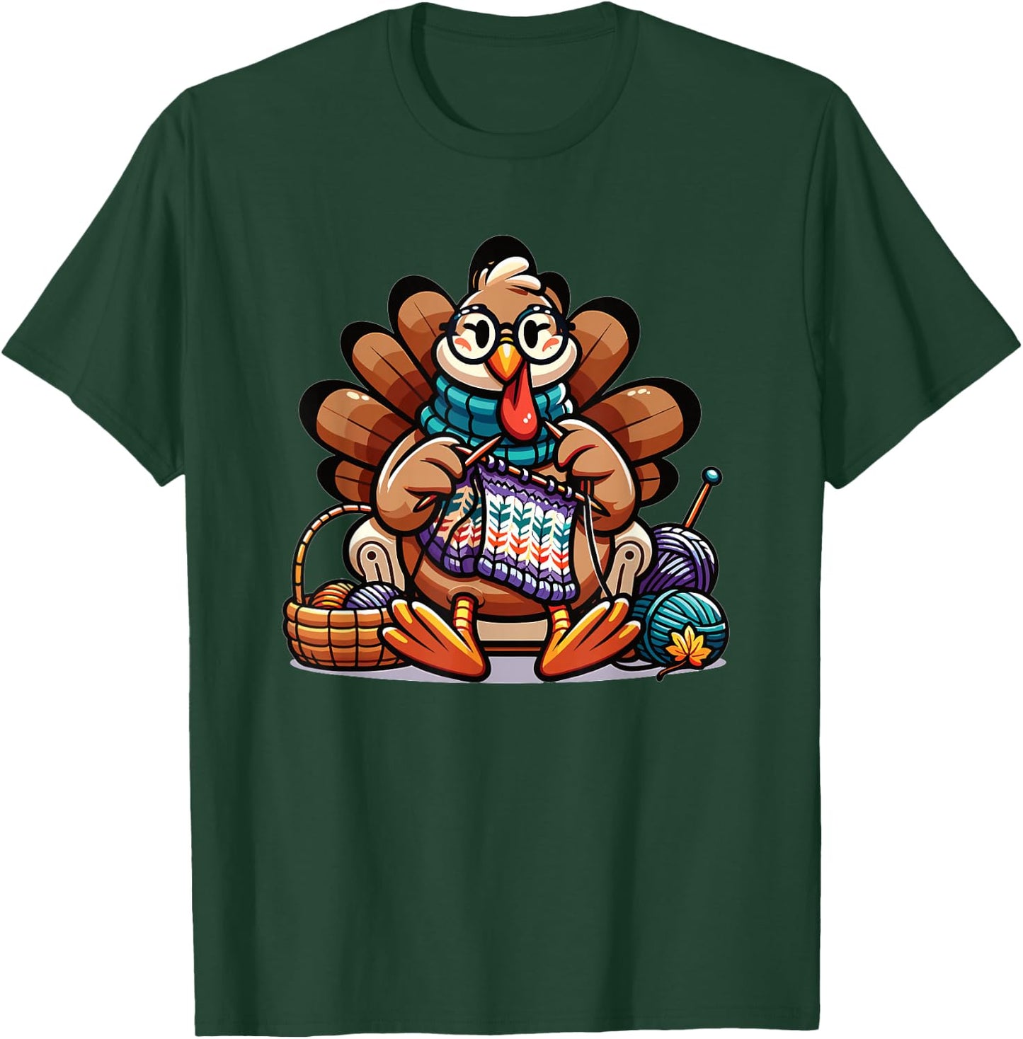 Thanksgiving Grandma Turkey Knits T-Shirt - T-Shirt | Forest