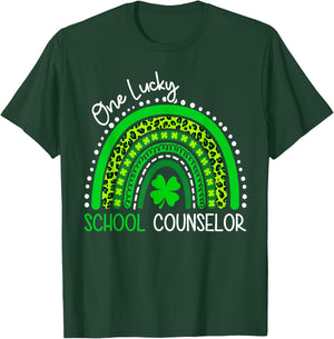 One Lucky School Counselor St Patrick's Day Shamrock Rainbow T-Shirt - T-Shirt | Forest