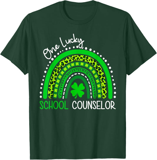One Lucky School Counselor St Patrick's Day Shamrock Rainbow T-Shirt - T-Shirt | Forest