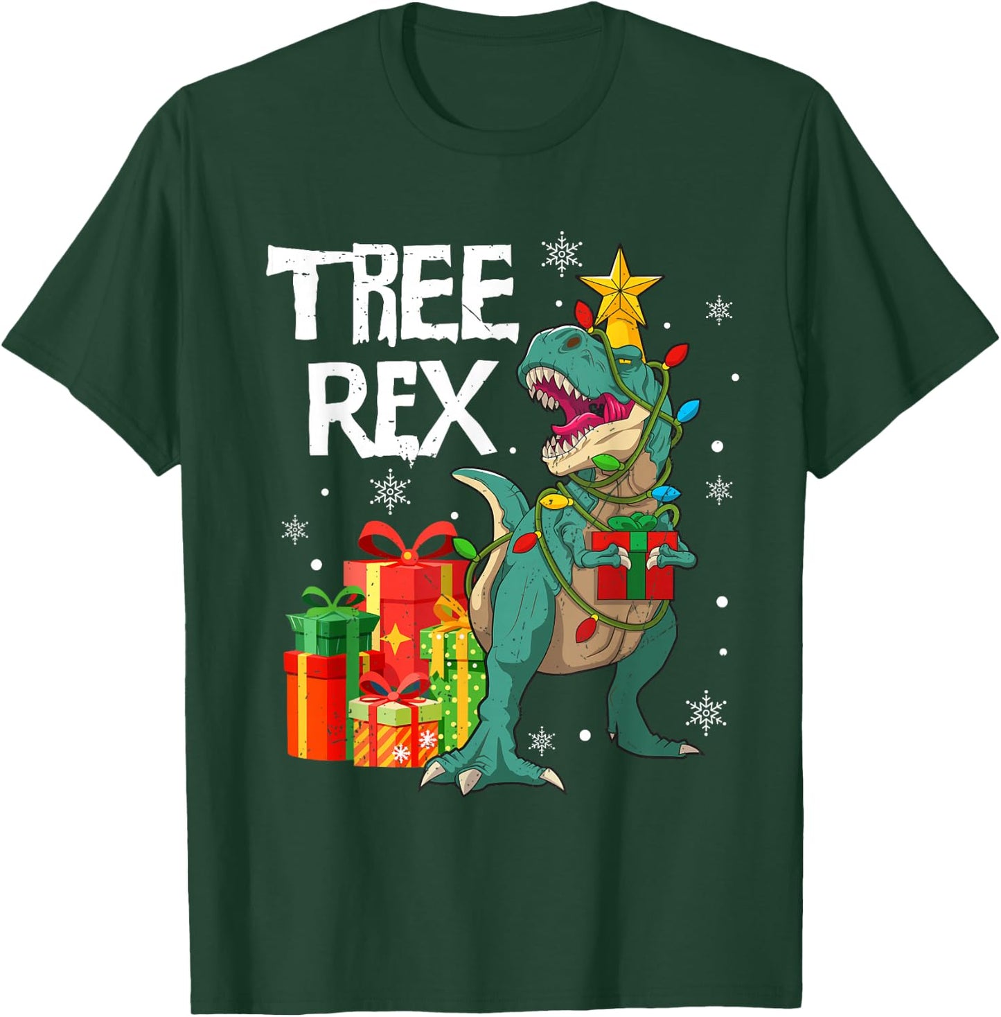 Dinosaur T Rex Christmas Tree Lights Pajamas Men Boys Kids T-Shirt - T-Shirt | Forest