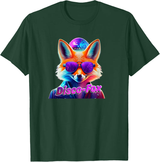 Disco-Fox 80s Funny Fox Colourful Party Funky Gift , black T-Shirt - T-Shirt | Forest