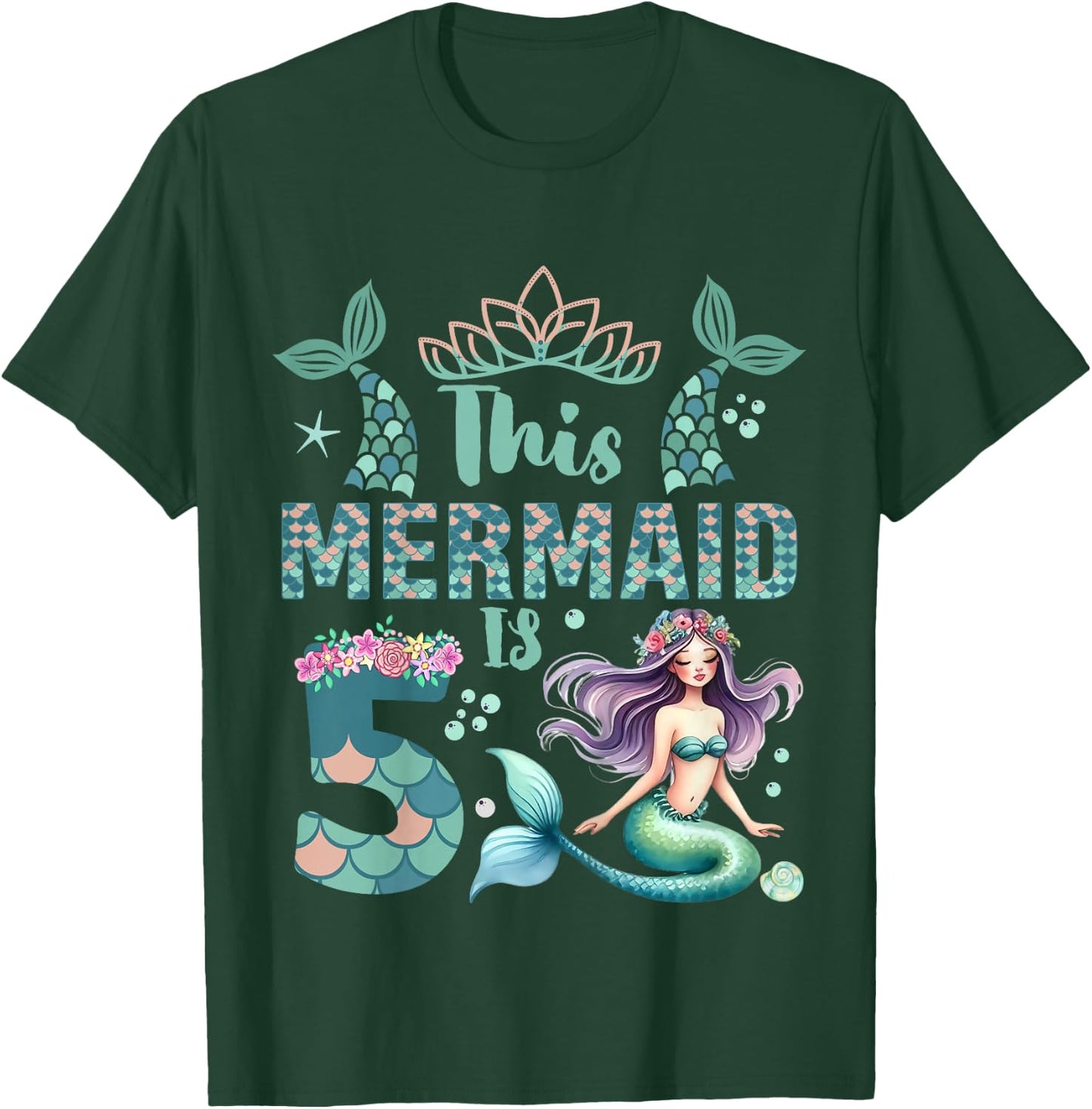 Girls 5th Birthday: This Mermaid Is 5 Years Old Costume T-Shirt - T-Shirt | Forest