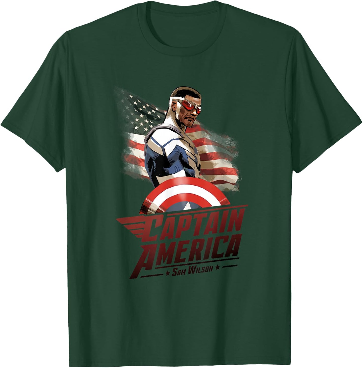 Marvel Avengers Sam Wilson Captain America Flag T-Shirt - T-Shirt | Forest