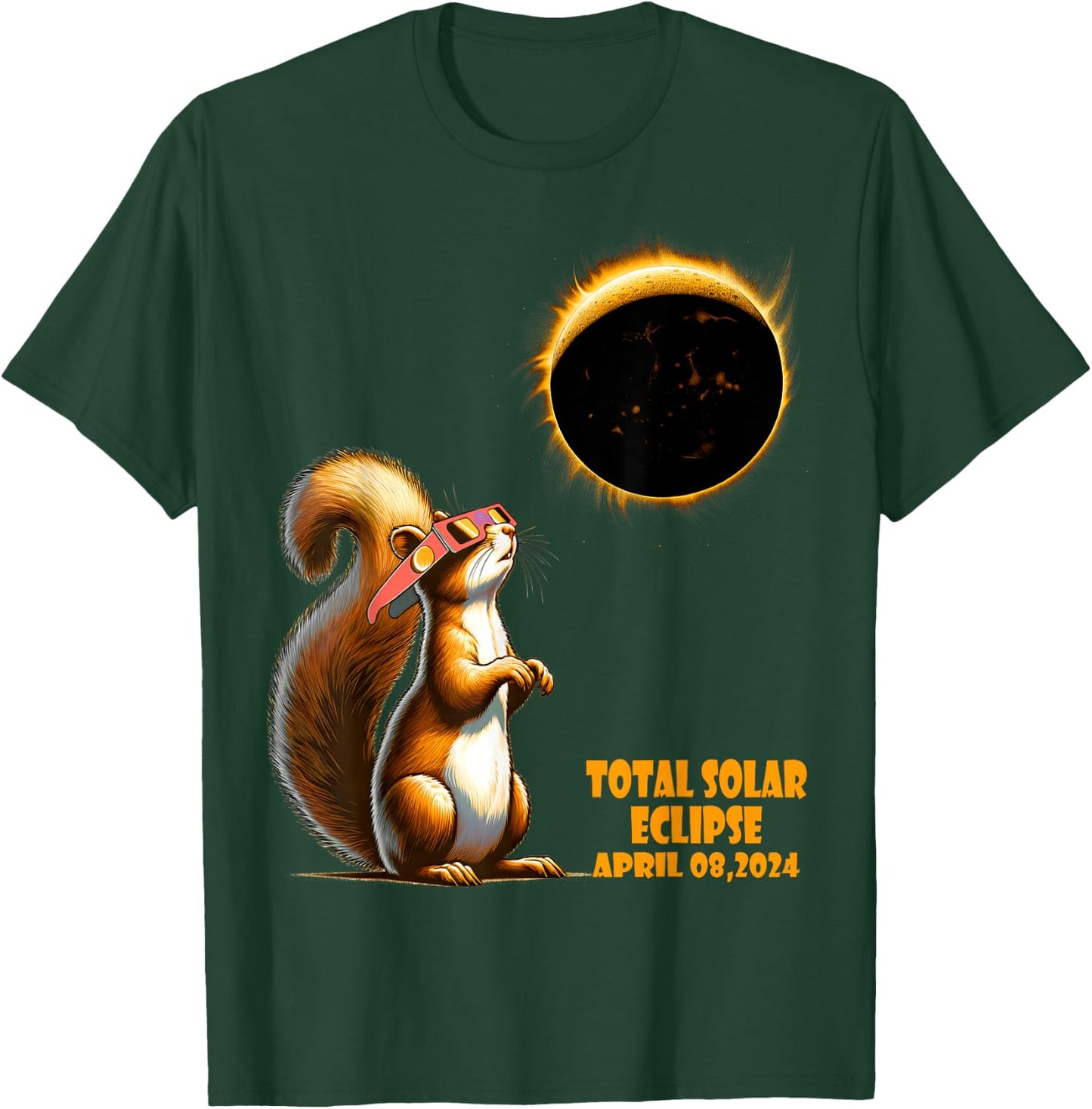 Watching Squirrel Solar Eclipse April 2024 North America T-Shirt - T-Shirt | Forest