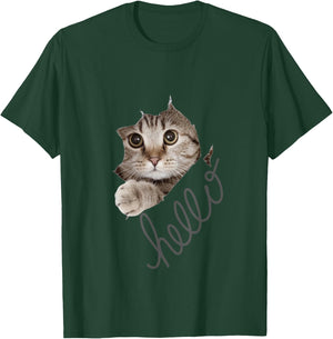 Cute Cat Motif with Beautiful Print , black T-Shirt - T-Shirt | Forest