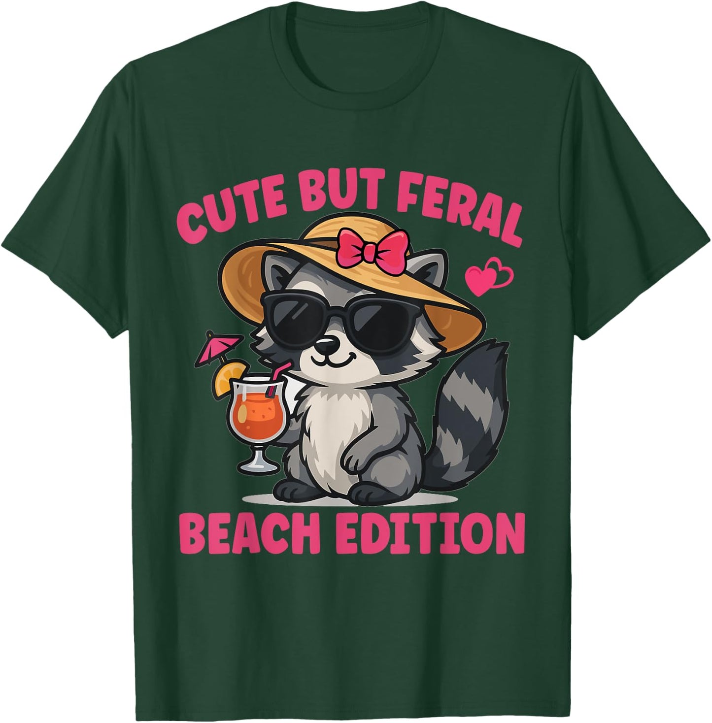 Cute But Feral Beach Edition Raccoon T-Shirt - T-Shirt | Forest