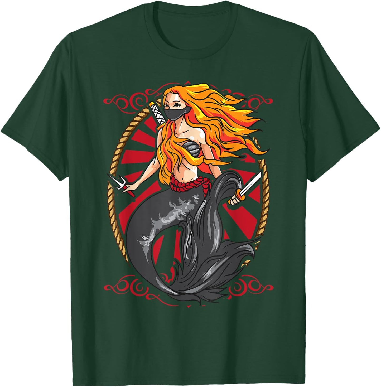 Ninja Mermaid | Cool Shinobi Mercenary Warrior Graphic Gift T-Shirt - T-Shirt | Forest