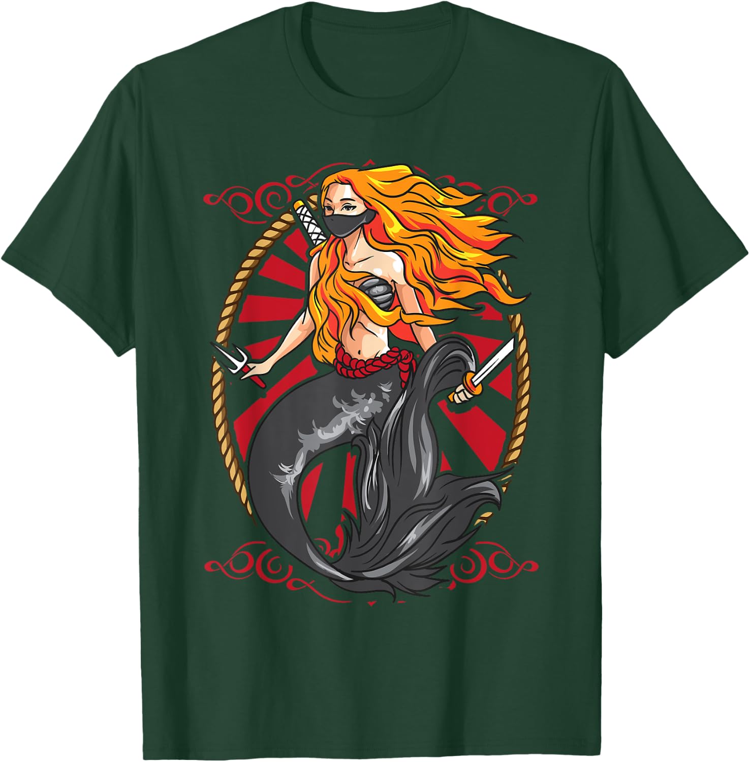 Ninja Mermaid | Cool Shinobi Mercenary Warrior Graphic Gift T-Shirt - T-Shirt | Forest