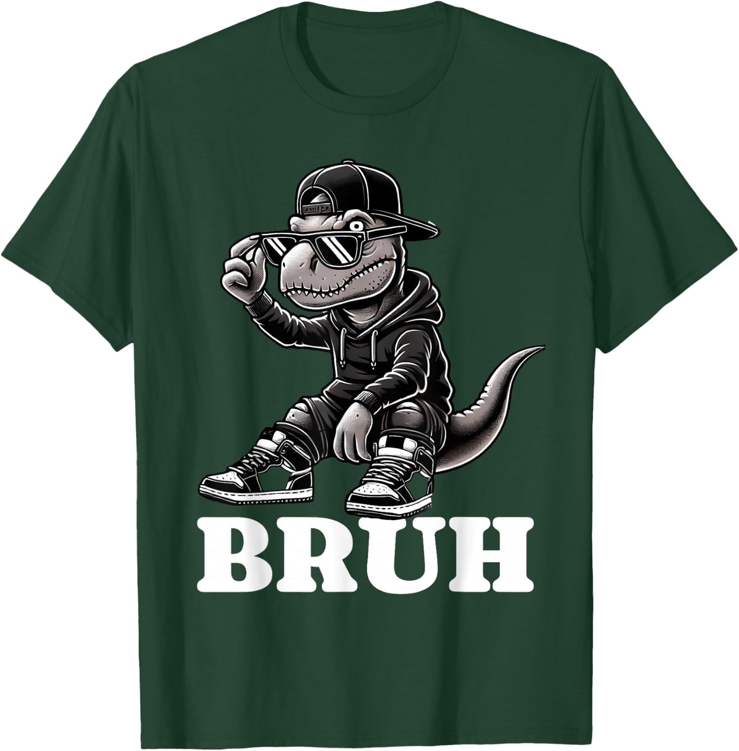 Hip Hop T Rex Dinosaur Bruh Funny Boys Teens Saying Humor T-Shirt - T-Shirt | Forest