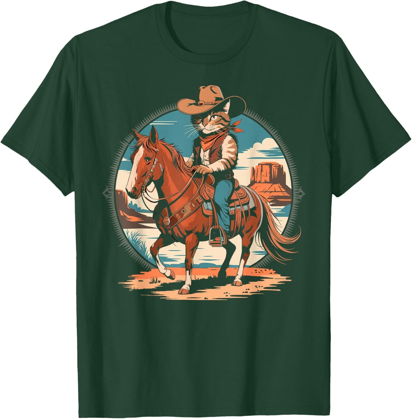 Cowboy Cat Horse Rider Western Texas Meowdy Funny Cats Lover T-Shirt - T-Shirt | Forest
