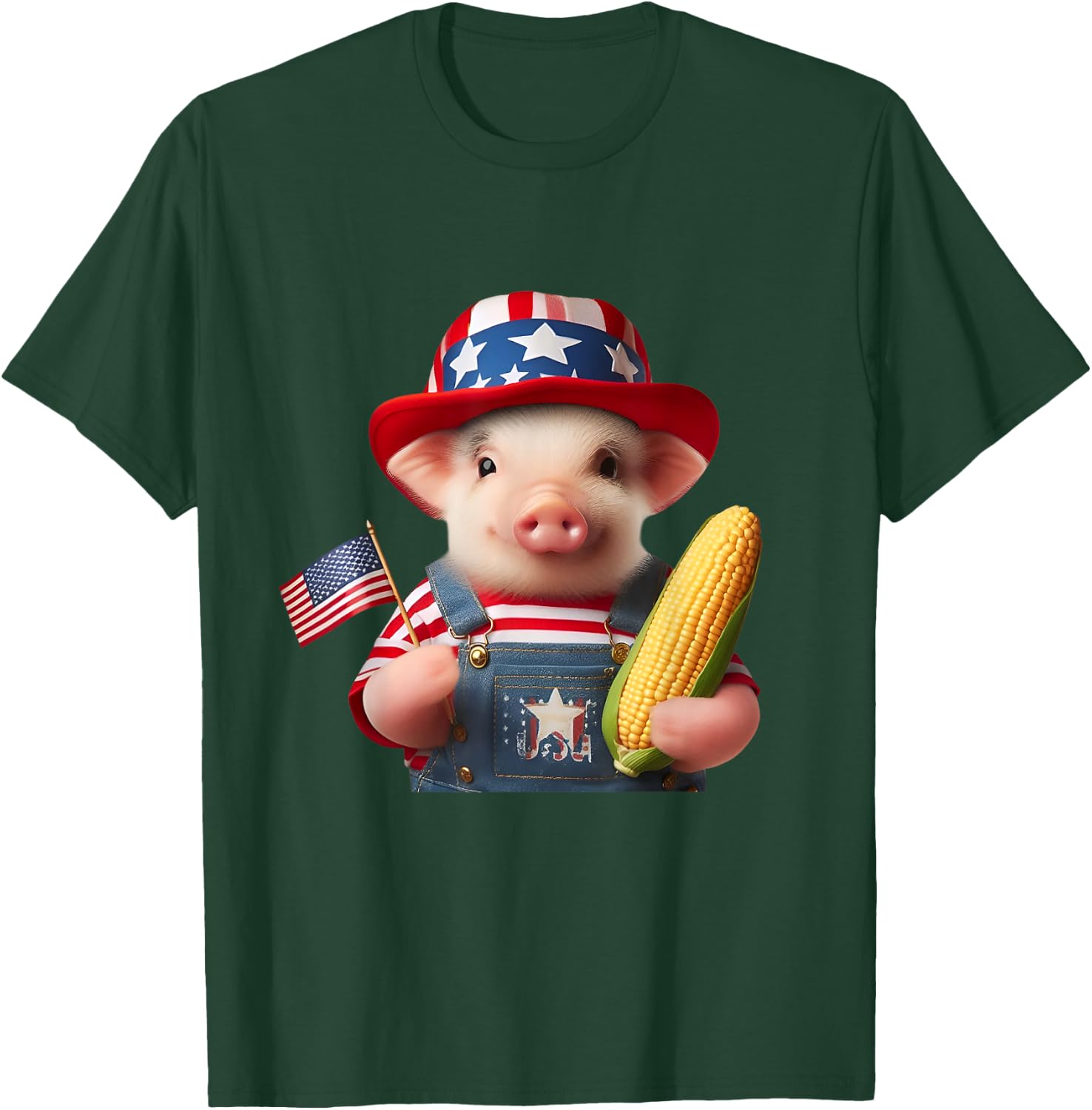 4th of July Pig American Us Flag Patriotic Corn 4th of July T-Shirt - T-Shirt | Forest