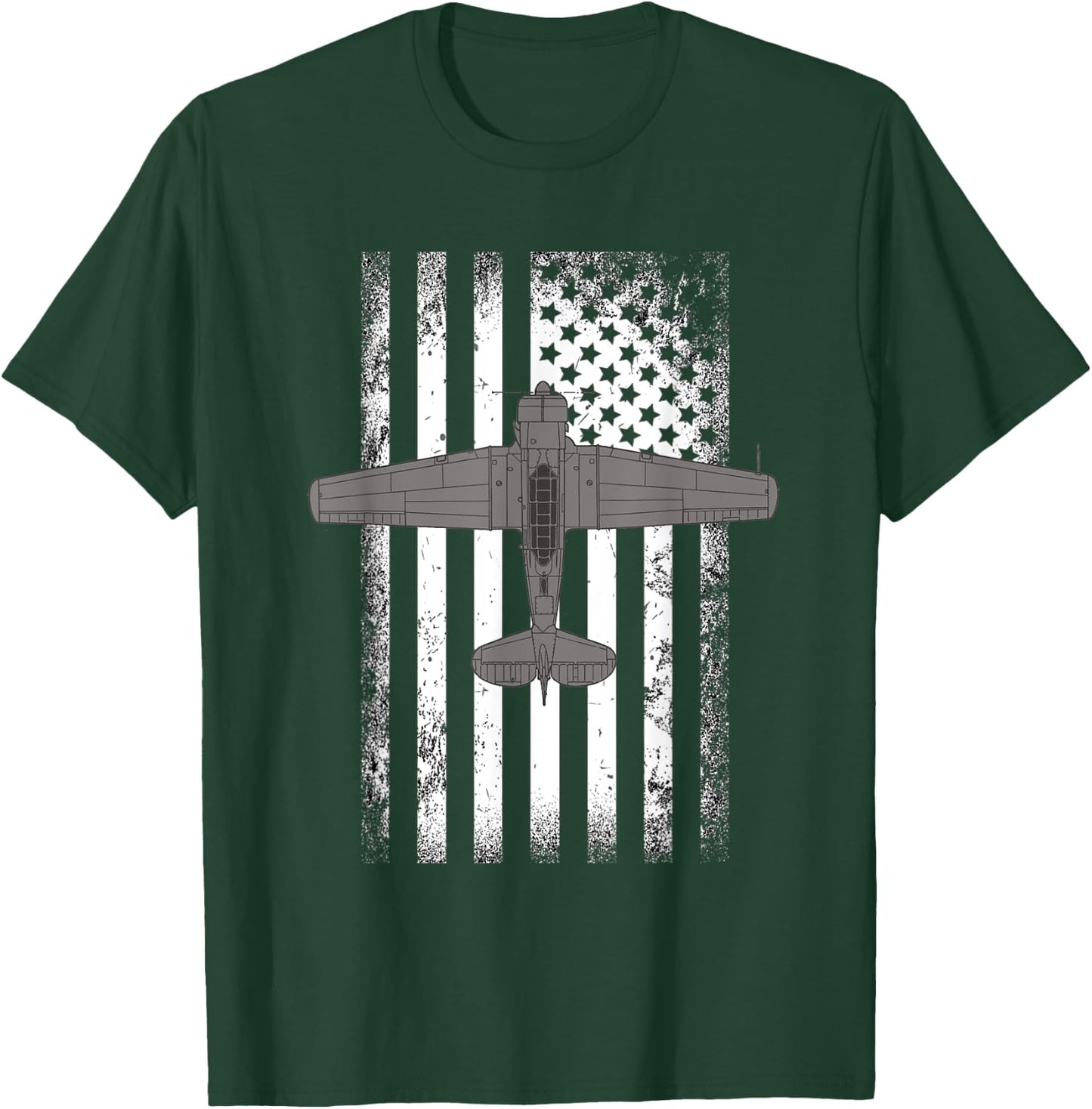 T-6 Texan WWII American Flag Plane Men T-Shirt - T-Shirt | Forest