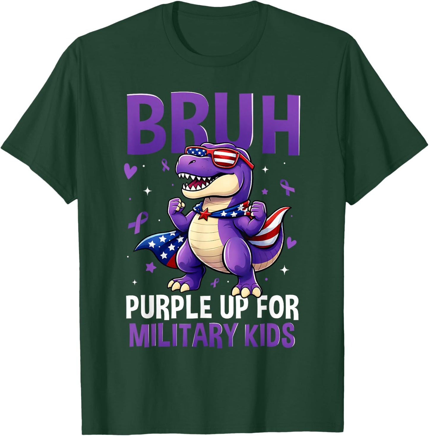 Bruh Purple Up for Military Kids Military Child Dinosaur T-Shirt - T-Shirt | Forest