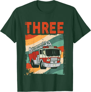 3 Year Old Shirt 3rd Birthday Boy Firefighter Fire Truck T-Shirt - T-Shirt | Forest