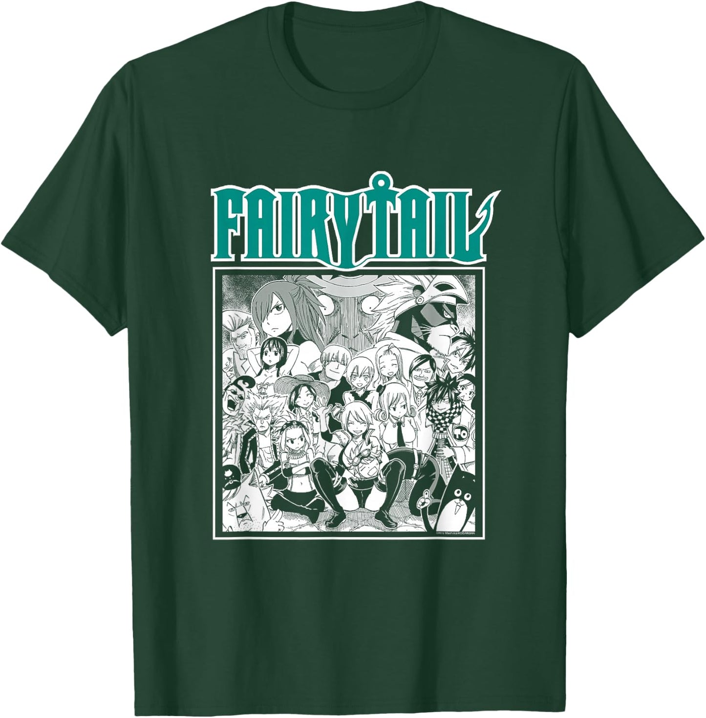 Fairy Tail Manga Group Photo in Black and White , Black T-Shirt - T-Shirt | Forest