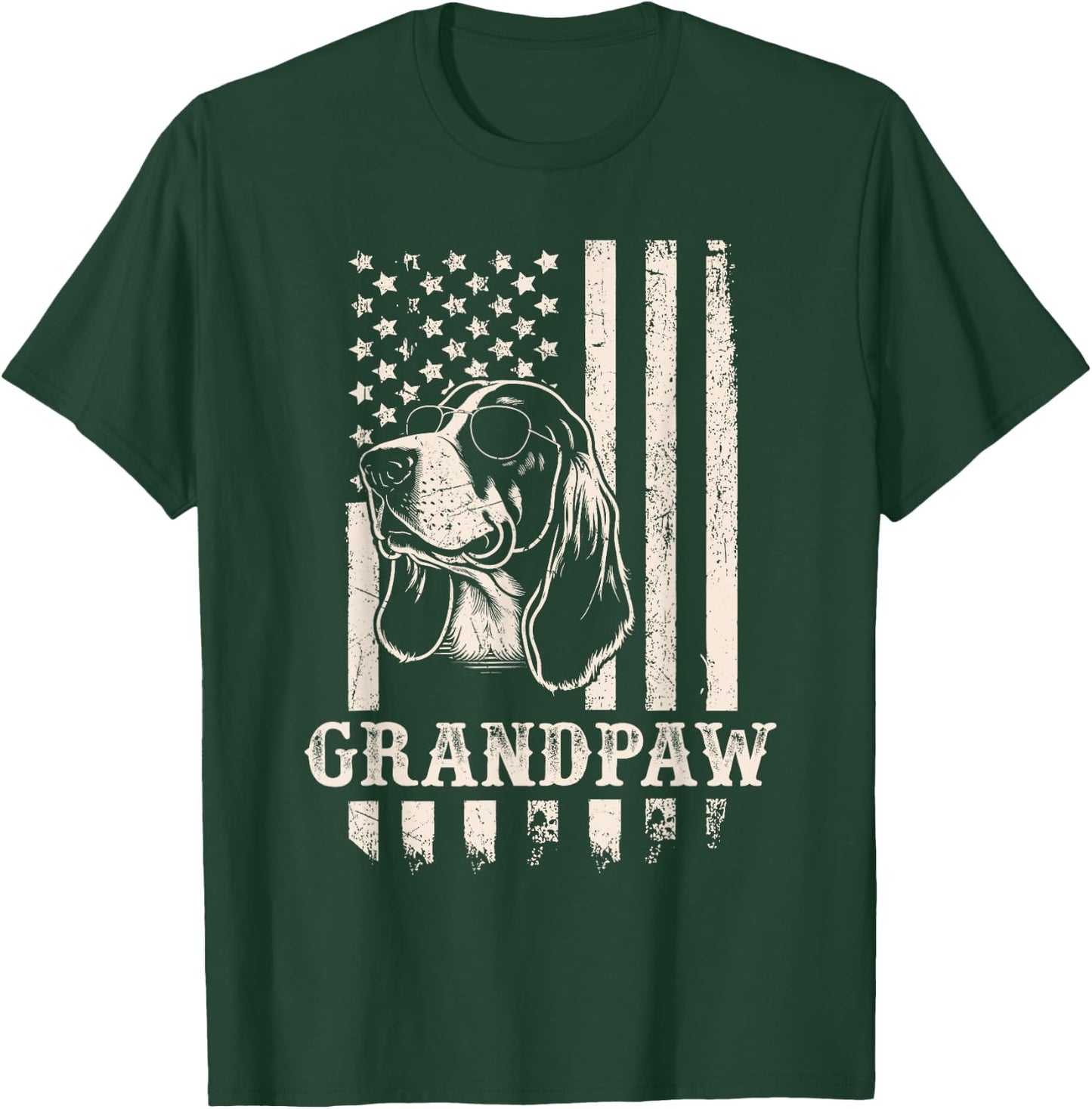 Grandpaw Basset Hound American Flag Sunglasses Retro Grandpa T-Shirt - T-Shirt | Forest
