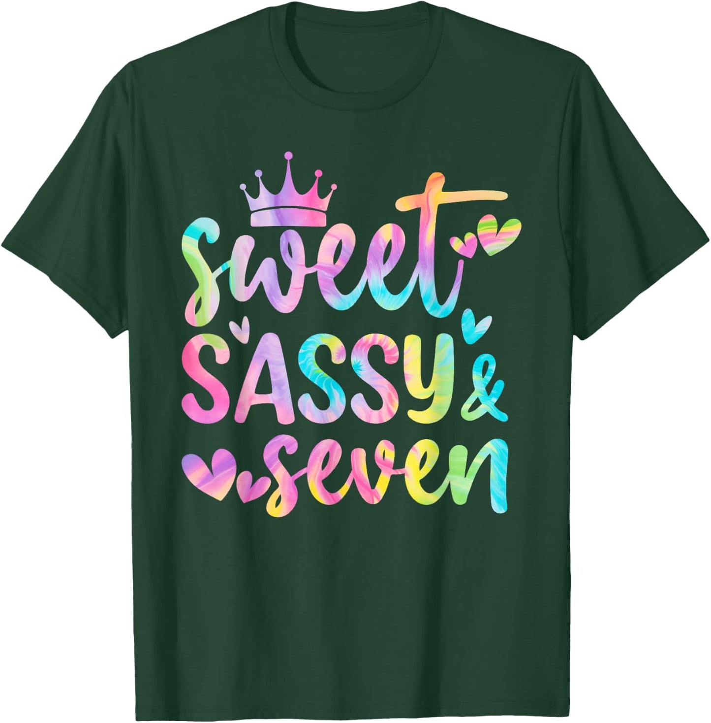 Sweet Sassy and Seven Girls Birthday Tie Dye 7 Year Old Kids T-Shirt - T-Shirt | Forest