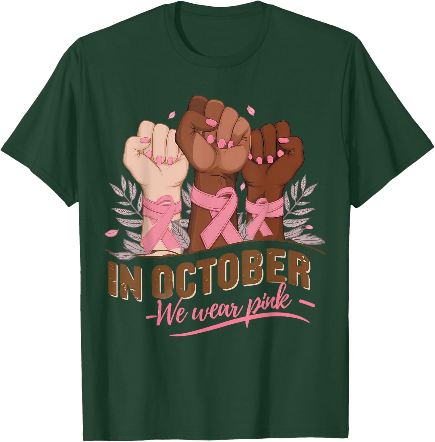 October We Wear Pink Halloween Breast Cancer Awareness T-Shirt - T-Shirt | Forest