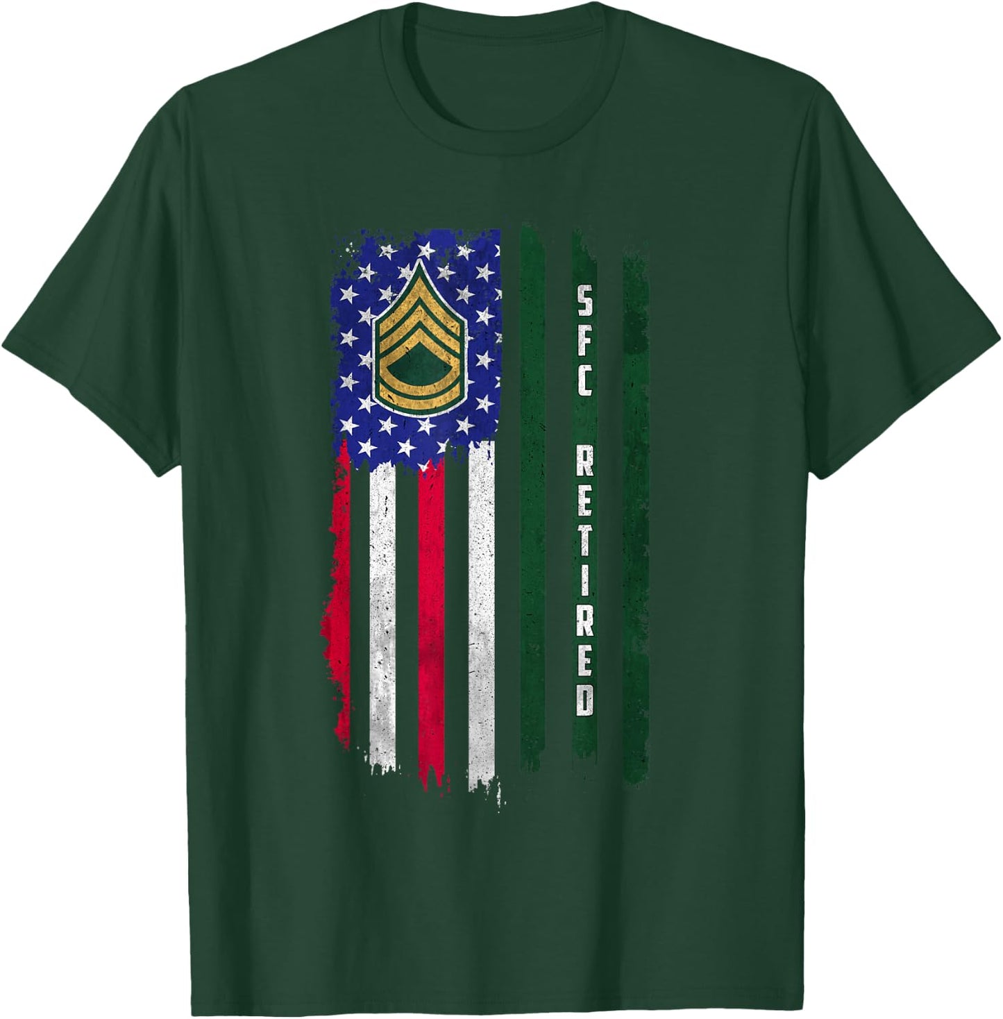 Retired E-7 Sergeant First Class SFC Rank American Flag Papa T-Shirt - T-Shirt | Forest