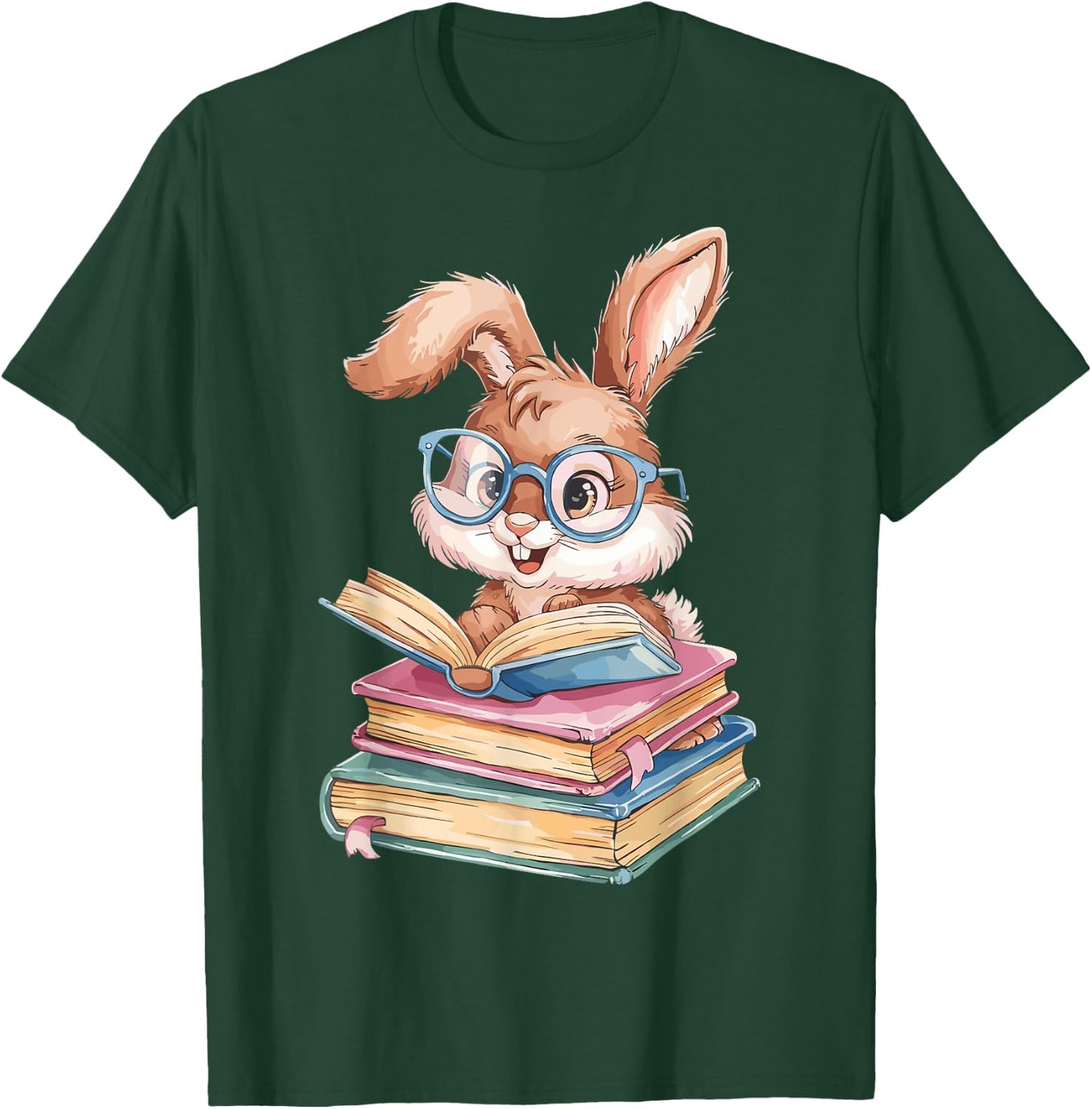 Bunny Rabbit Reading Books Funny Rabbit Books Bunny Reader T-Shirt - T-Shirt | Forest