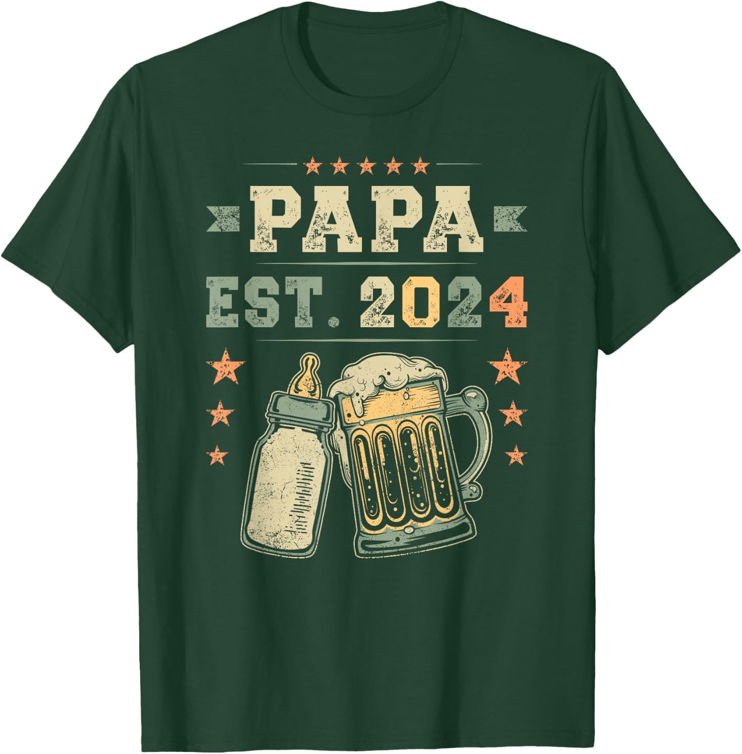 Papa Est. 2024, Neuer Vater, Junger Papa, Erstes Mal Papa T-Shirt - T-Shirt | Forest