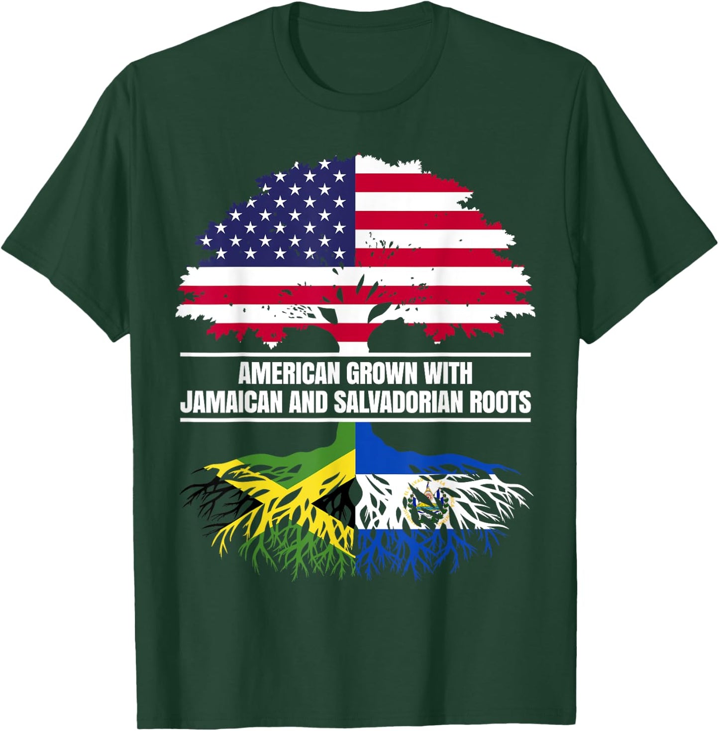 American Grown with Flag Heritage Jamaican Salvadorian Roots T-Shirt - T-Shirt | Forest