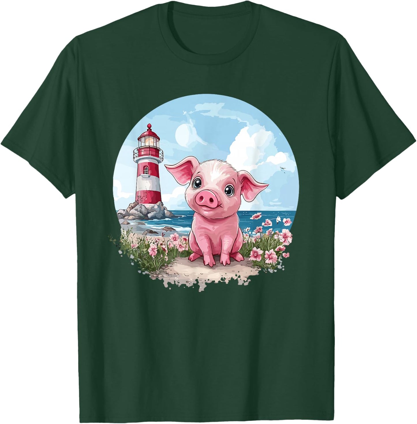 Adorable Piglet By The Lighthouse T-Shirt - T-Shirt | Forest