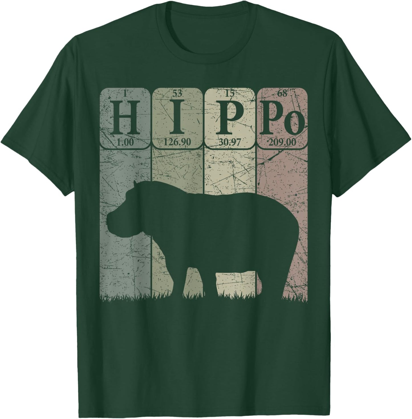Hippo Periodic Table Elements Rhino Lover Hippopotamus Retro T-Shirt - T-Shirt | Forest